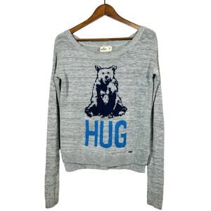 Hollister Bear Hug Sweater Scoop Neck Grey Gray Long Sleeve Knit - XS
